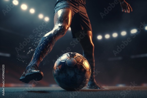 competition game foot football soccer sport stadium ball goal kick. Generative AI. © SHOTPRIME STUDIO