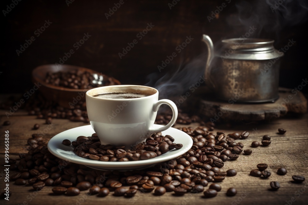 espresso breakfast bean drink mug morning cup brown aroma cafe. Generative AI. espresso breakfast bean drink mug morning cup brown aroma cafe. Generative AI.