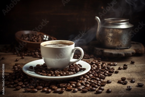 espresso breakfast bean drink mug morning cup brown aroma cafe. Generative AI.
