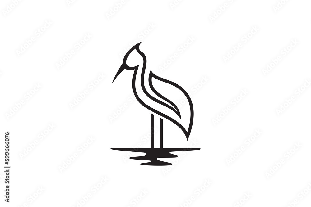 Fototapeta premium simple crane and leaf line logo design template