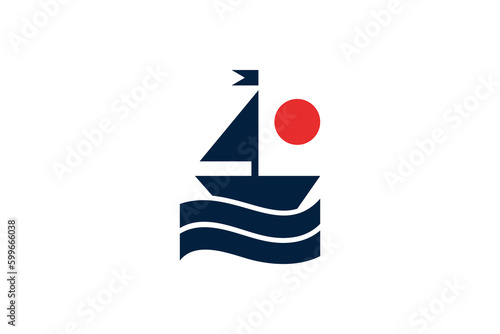sailboat and moon simple logo design
