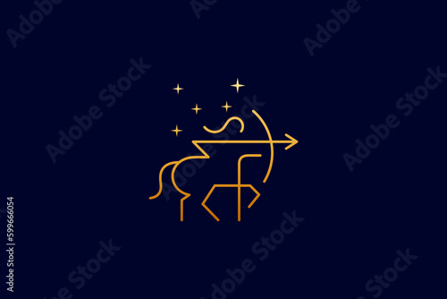 sagittarius mythology simple line style logo with gold color gradient