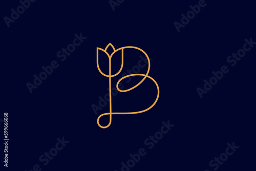 letter B and tulip flower line art style logo