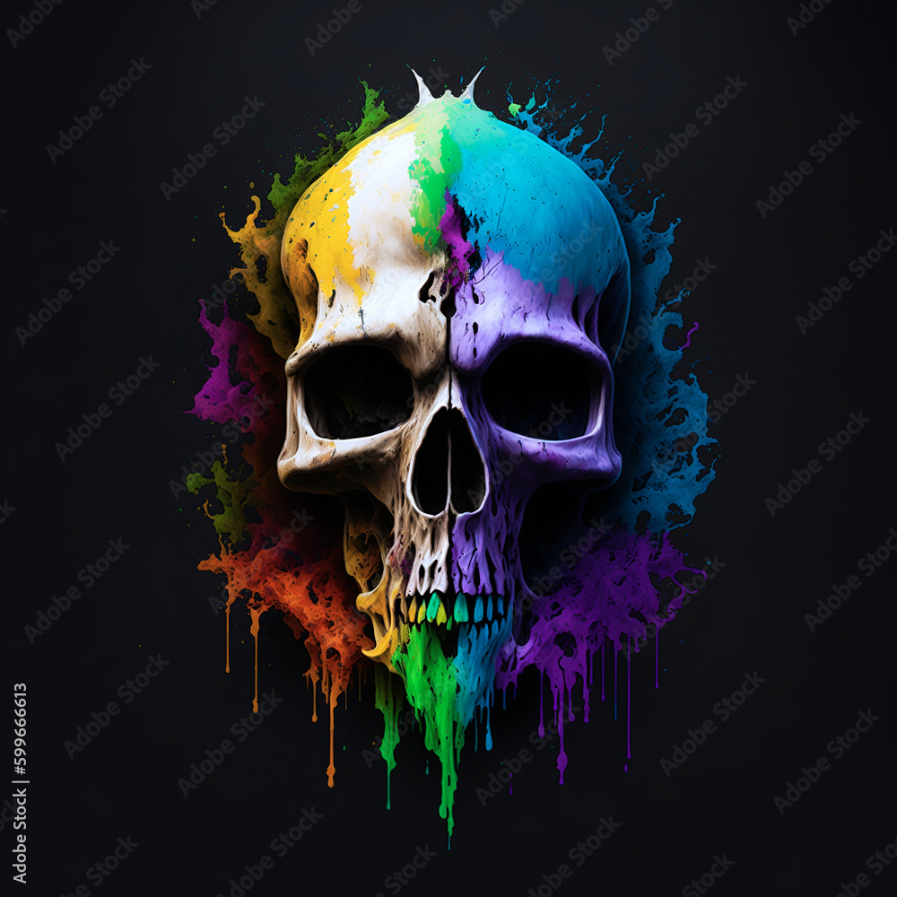TOTENKOPF IN FARBE, GENERATIVE AI TECHNOLOGIE TOTENKOPF IN FARBE, GENERATIVE AI TECHNOLOGIE