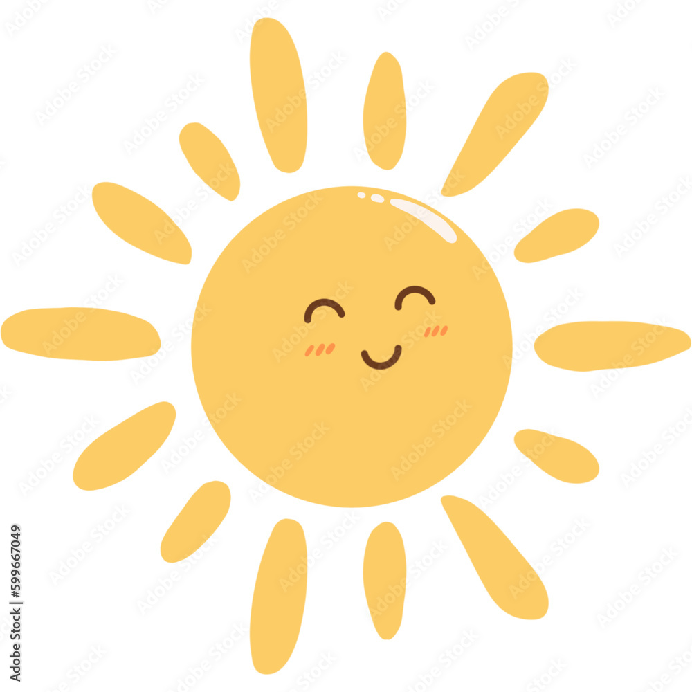 Happy sun cartoon character. Smiley sunny Happy sun cartoon character. Smiley sunny