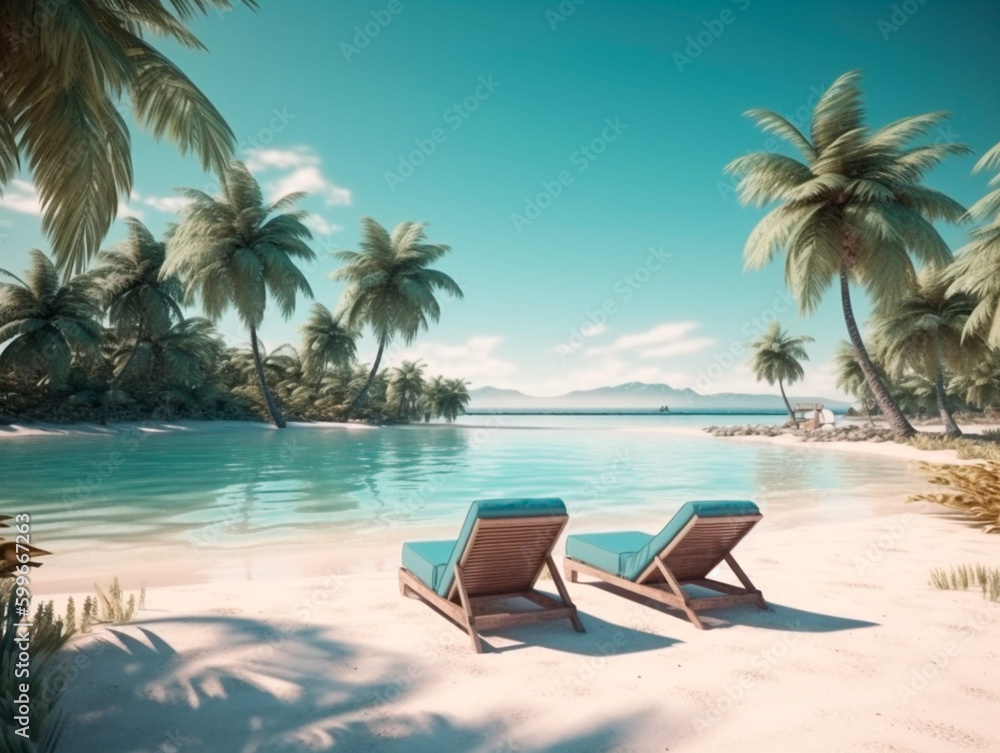 amazing tropical landscape, summer scene with lounge, generative ai