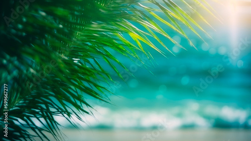 Blur beautiful nature green palm leaf on tropical beach, summer concept, generative ai © zebronit