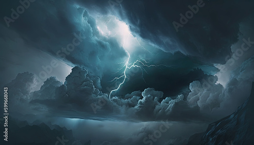 Dark Ominous Clouds Just The Sky Thunder in the Middle Landscape Background AI Generative