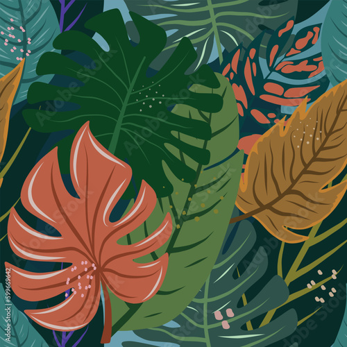  Image of beautiful hand-drawn tropical leaves. Vector Image can be used for designer wallpapers, for textile, packaging, printing or any desired idea.