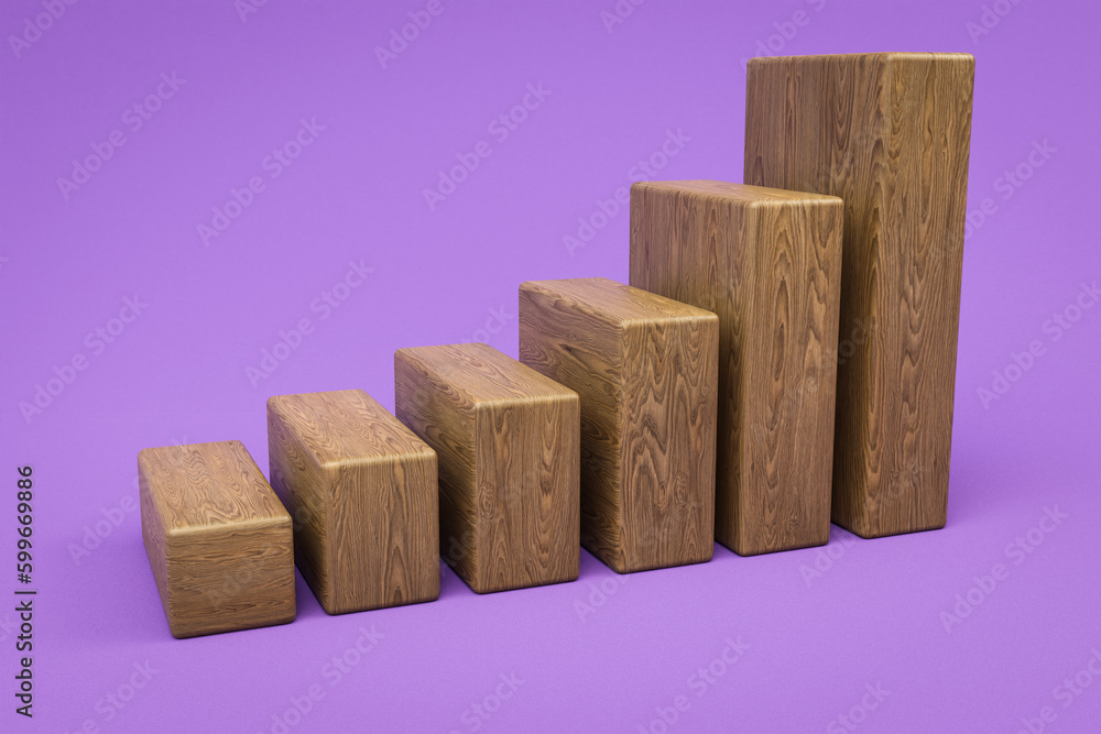 wooden cubes stair raising graph in a row; infinite colorfull background; 3D Illustration wooden cubes stair raising graph in a row; infinite colorfull background; 3D Illustration
