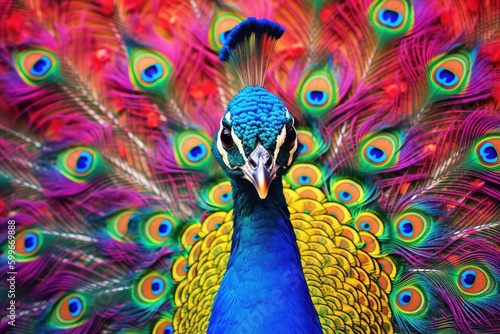 colorful peacock on colorful background wallpaper - Generative AI