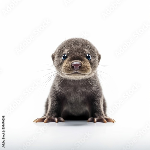 Baby Otter isolated on white (generative AI)