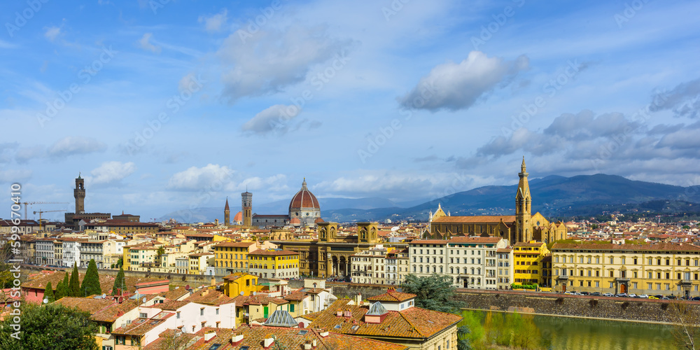 Scenic view of Florence from Piazzale Michelangelo, Florence, Italy in a beautiful summer day
