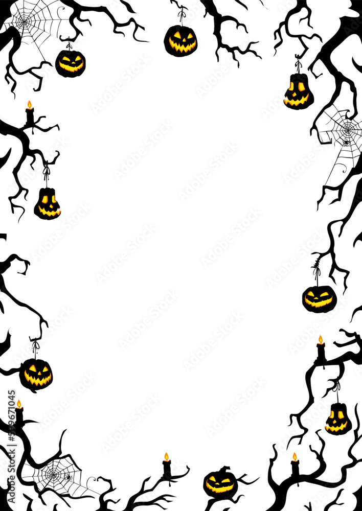 Halloween night frame with branches and Jack O' Lanterns. Vector poster illustration. Halloween night frame with branches and Jack O' Lanterns. Vector poster illustration.
