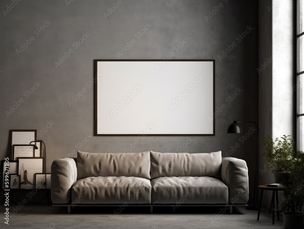 Loft living room interior design with blank frame, Generative Ai Loft living room interior design with blank frame, Generative Ai