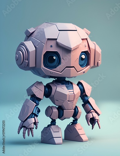 Robozinho pequeno fofo, micro robô com grande cabeça, brinquedo de criança robótico, humanoide minúsculos, robô do bem, feliz, amigável e inofensivo photo