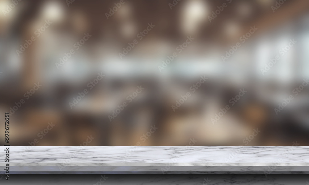 Fototapeta premium marble table top mock-up, blurred office background, product display stand