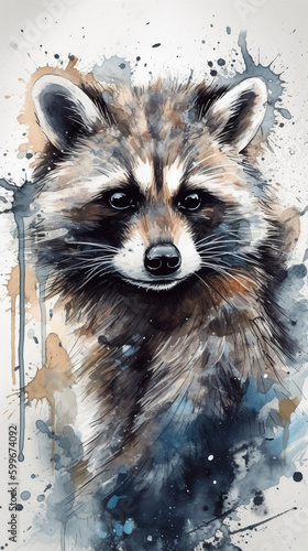 Raccoon illustration in watercolor technique