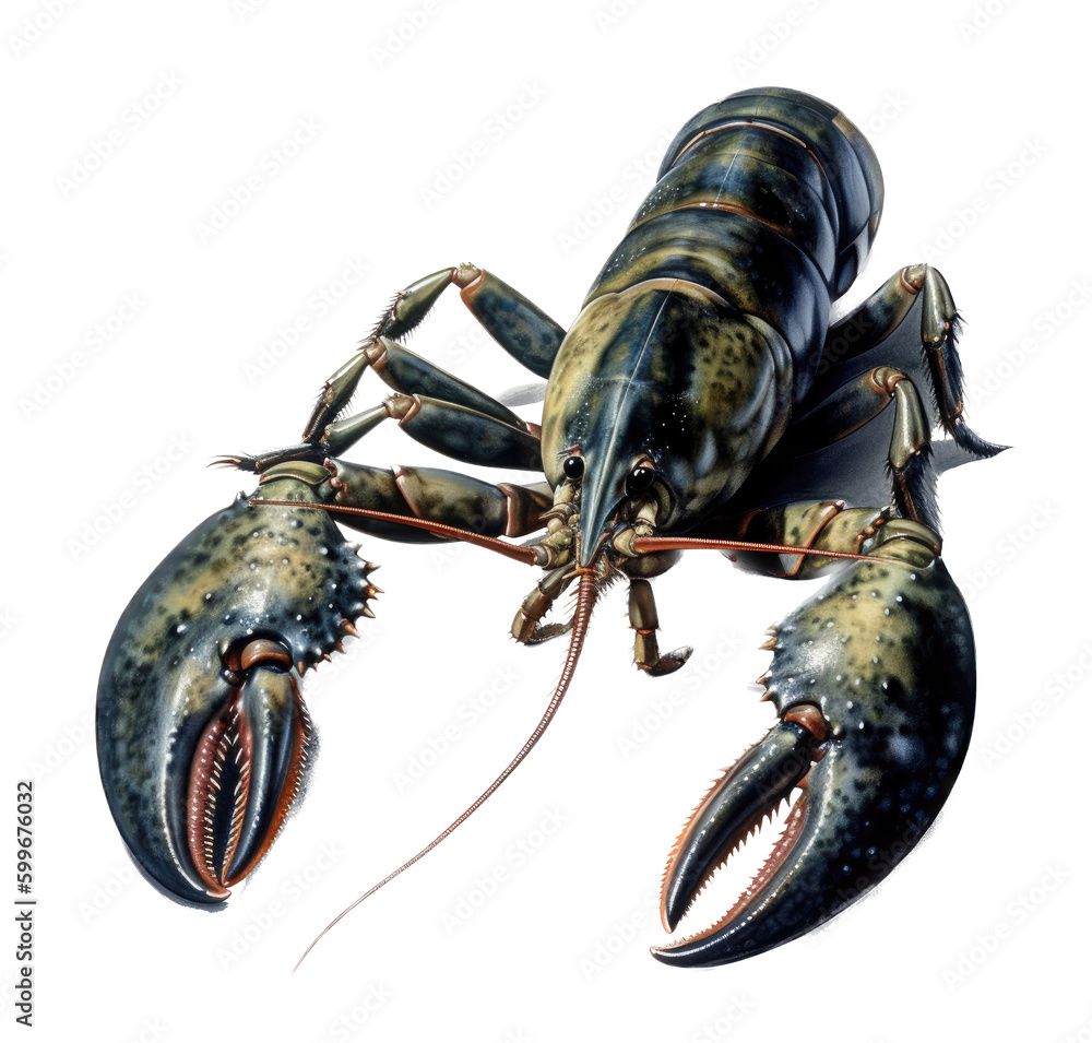 an isolated Maine Lobster, Food-themed, photorealistic illustrations on
