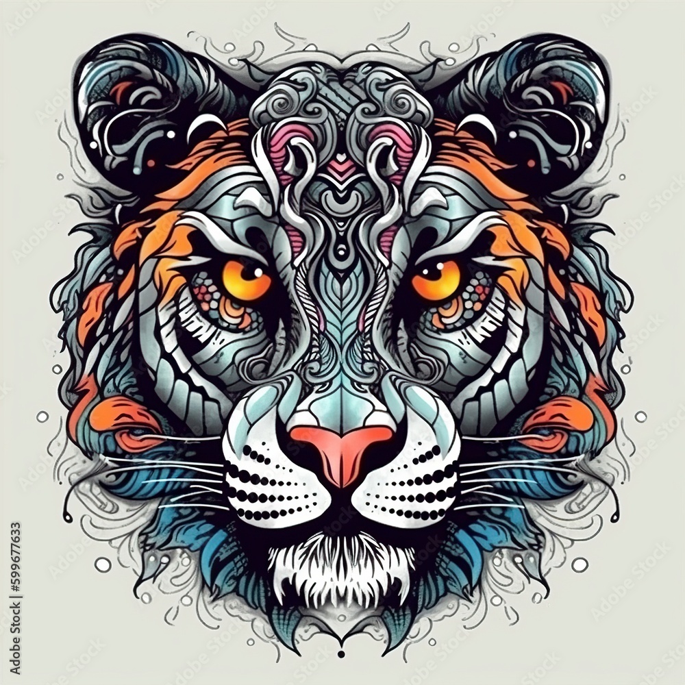illustration, tiger head decoration, ai generative