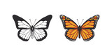 Butterflies icons. Hand drawn butterfly contours. Butterfly wings. Vector scalable graphics