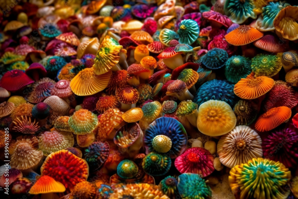 Underwater Psychedelic Mushroom Seashell Garden Generative AI Vibrant Colorful
