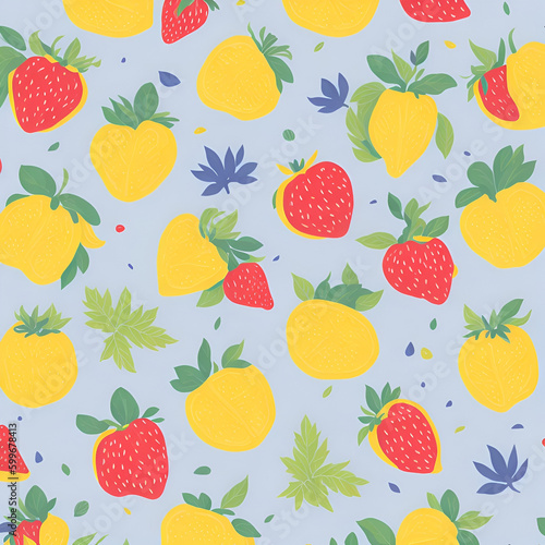 Lemon and strawberry  Watercolor  vector  white background  clipart  Seamless patterns  repeating patterns design  flat illustration