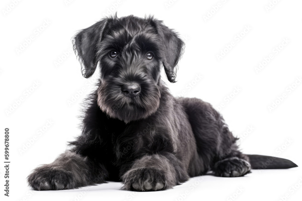 Giant Schnauzer Dog Puppy On White Background, Full Body. Generative AI