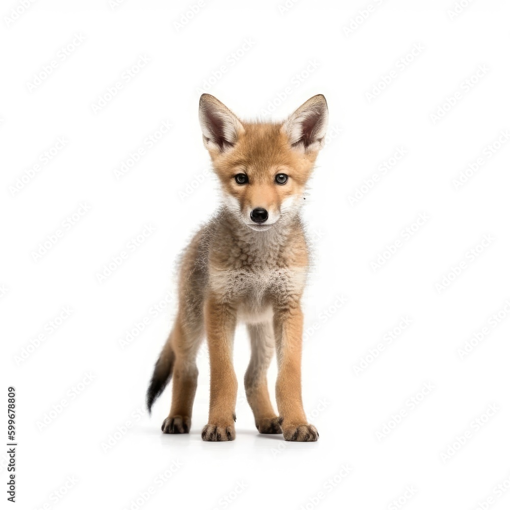 Fototapeta premium Baby Coyote isolated on white (generative AI)