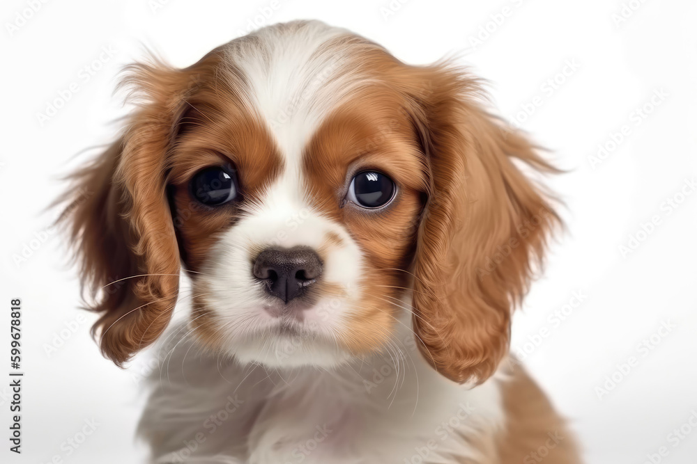 Cavalier King Charles Spaniel Dog Puppy On White Background. Generative AI