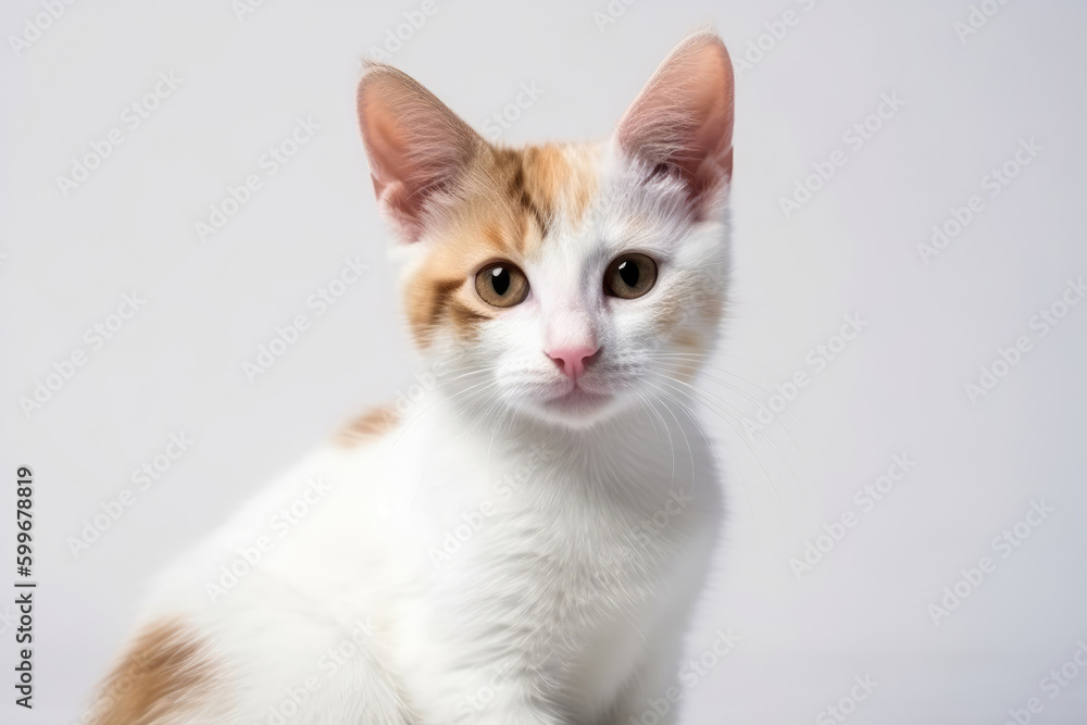 Japanese Bobtail Kitten On White Background. Generative AI
