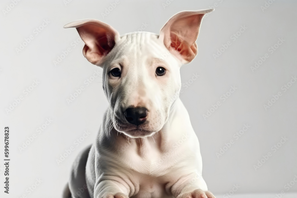 Bull Terrier Dog Puppy On White Background. Generative AI