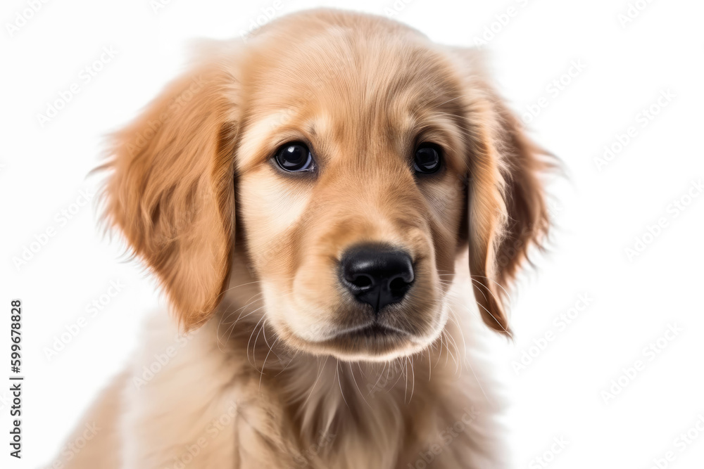 Golden Retriever Dog Puppy On White Background. Generative AI