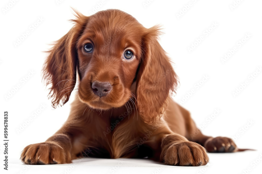 Irish Setter Dog Puppy On White Background. Generative AI