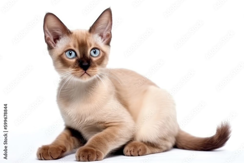 Burmese Kitten On White Background, Full Body. Generative AI
