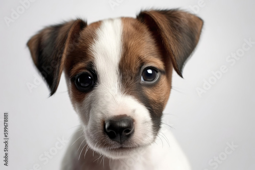 Jack Russell Terrier Dog Puppy On White Background. Generative AI