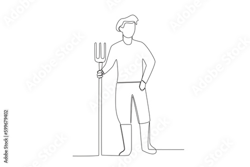 A man finishes leveling the ground. Farmer one-line drawing