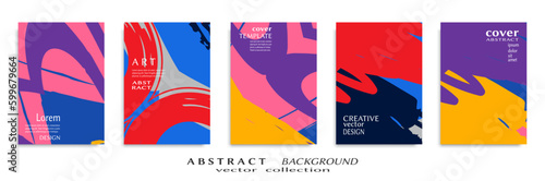 Abstract backgrouns set, grunge texture. Minimalistic art, brush strokes style. Design for card, brochure, banner idea, book cover, booklet print, flyer sheet a4. Collage page, web header template.