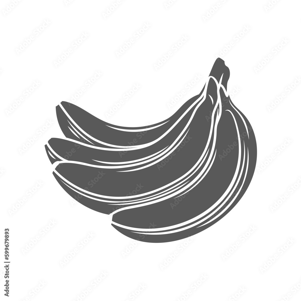 Bunch of bananas glyph icon vector illustration. Stamp of four bananas with peel from tree, tasty ripe fruits with skin in bundle and harvest of tropical farm garden, product of agriculture market Bunch of bananas glyph icon vector illustration. Stamp of four bananas with peel from tree, tasty ripe fruits with skin in bundle and harvest of tropical farm garden, product of agriculture market