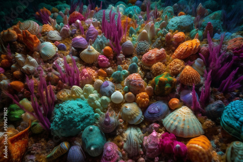 Underwater Seashell Garden Generative AI Vibrant Colorful 