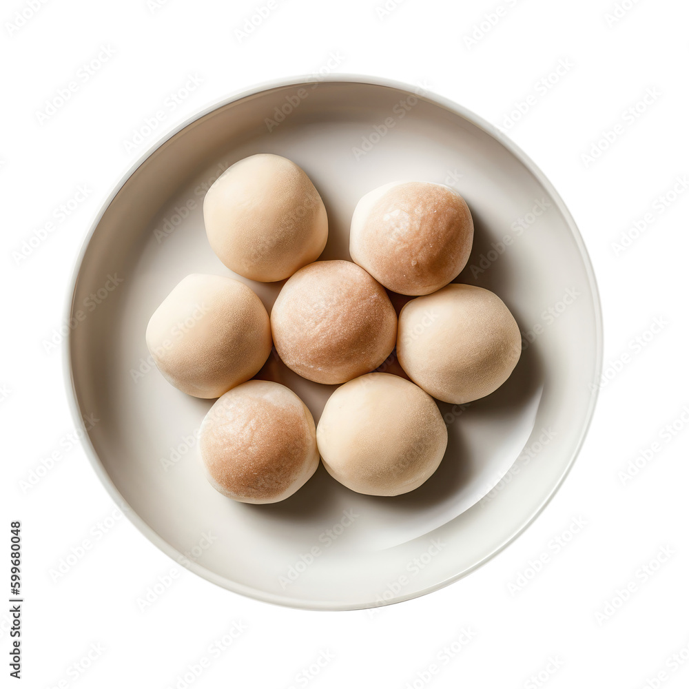 Mochi Japanese Dish On White Plate. Isolated On A Transparent Background, Png. Generative AI Mochi Japanese Dish On White Plate. Isolated On A Transparent Background, Png. Generative AI