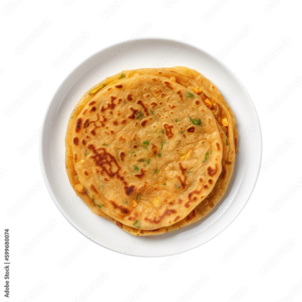 Paratha Indian Dish On White Plate. Isolated On A Transparent Background, Png. Generative AI Paratha Indian Dish On White Plate. Isolated On A Transparent Background, Png. Generative AI