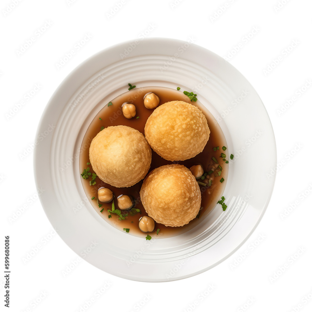 Pani Puri Indian Dish On White Plate. Isolated On A Transparent Background, Png. Generative AI Pani Puri Indian Dish On White Plate. Isolated On A Transparent Background, Png. Generative AI