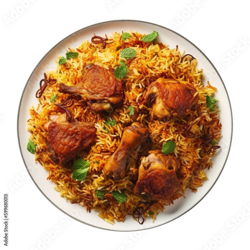 Hyderabadi Biryani Indian Dish On White Plate. Isolated On A Transparent Background, Png. Generative AI