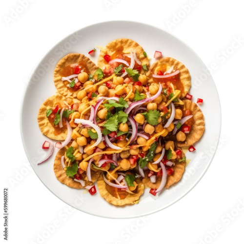 Papdi Chaat Indian Dish On White Plate. Isolated On A Transparent Background, Png. Generative AI