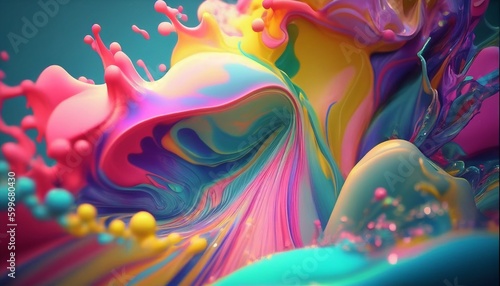Waves and splashes of colored paint collide undulatingly mixing. Built with AI-generated tools