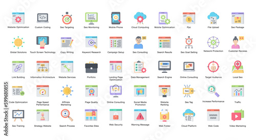 Web & SEO Flat Iconset Website Marketing Color Icon Bundle
