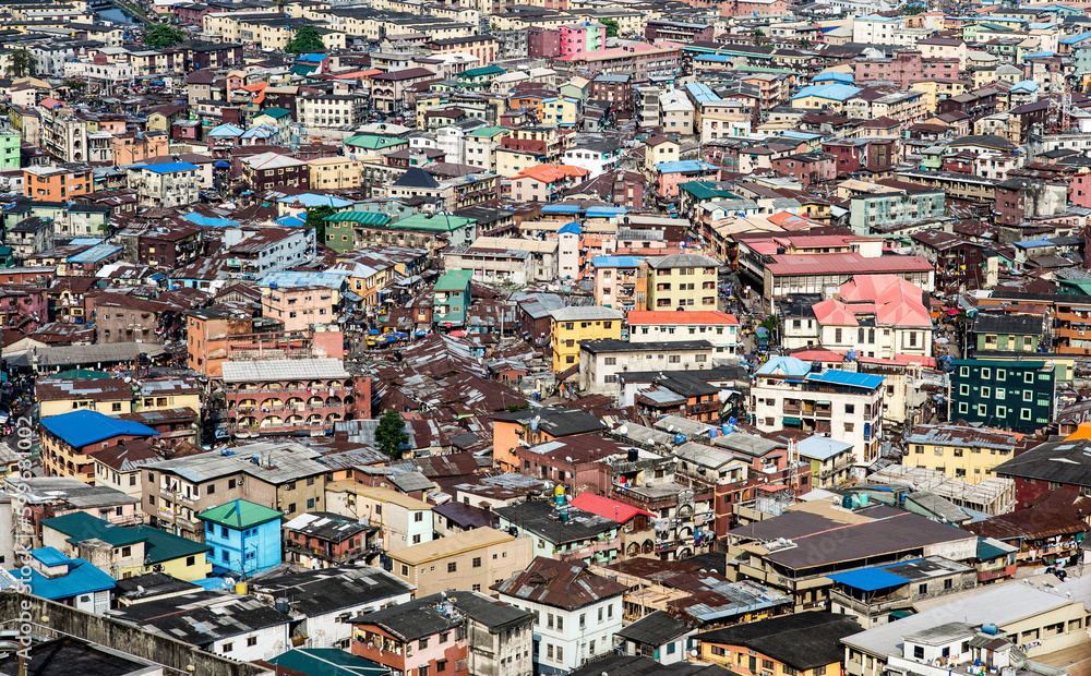 High angle view of Lagos island, city panorama, Lagos Nigeria