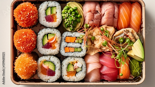 An appetizing food photography of Sushi rolls Arran, Generative Ai