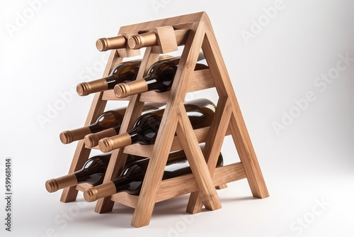 Wine Rack Wooden On White Background. Generative AI photo